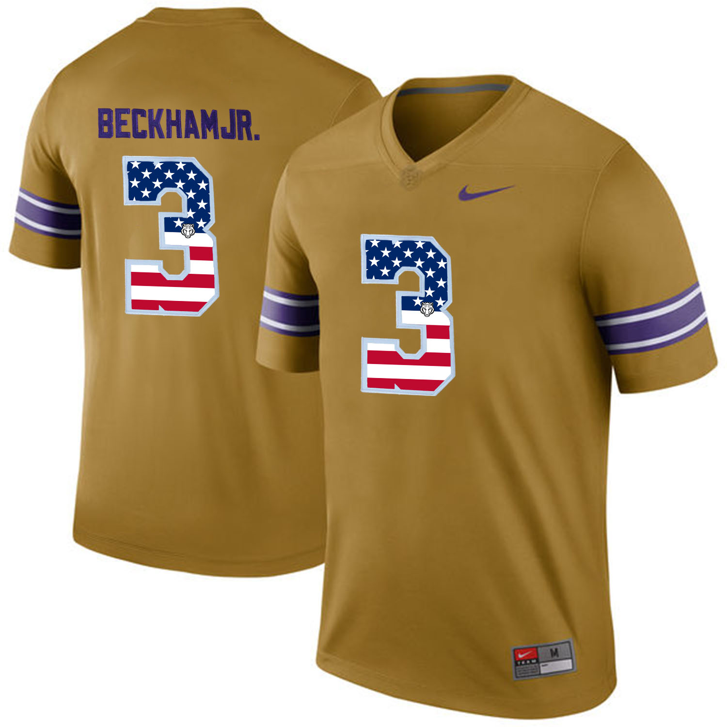 US Flag Fashion  Men LSU Tigers Odell Beckham Jr. #3 College Football Limited Throwback Legand Jersey  Gridiron Gold